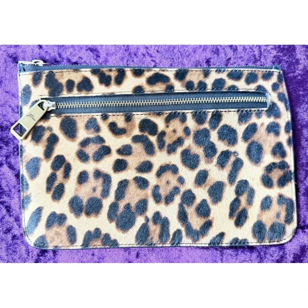 J Crew Leopard‎ Print Calf Hair Pouch Clutch Bag Cheetah Animal Print Handbag